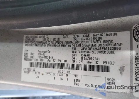 2015 Ford Fiesta S из США, поврежденный, VIN 3FADP4AJ5FM123896